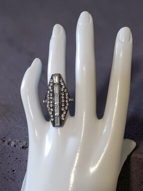 Bebe Marquise Shaped Large Statement Ring With Crystals Hematite Style Finish